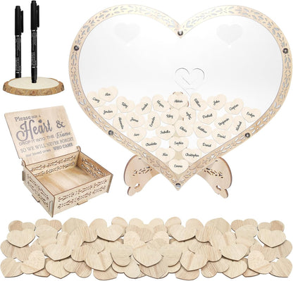 Wedding Guest Book Alternative Wooden Heart Guestbook Ideas Guest Book Wedding Reception with Wooden Hearts and Drop Box Sign in Book for Wedding Birthday Anniversaries Decorations