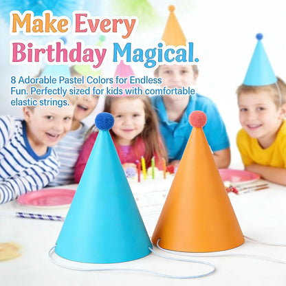 24 Pack Birthday Party Hats,8 Colors Cone Party Hat for Kids Adults Pets