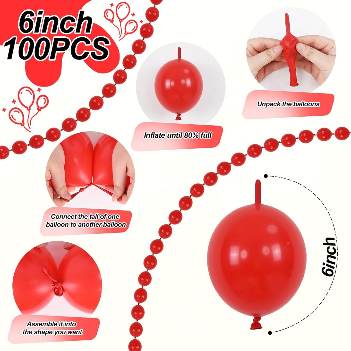 Gold Quick Link Balloons, 60PCS Linking for Balloon Wall Arch Chains, 6inch Linkable for Wedding Birthday Baby Shower Engagement Graduation Party Decorations
