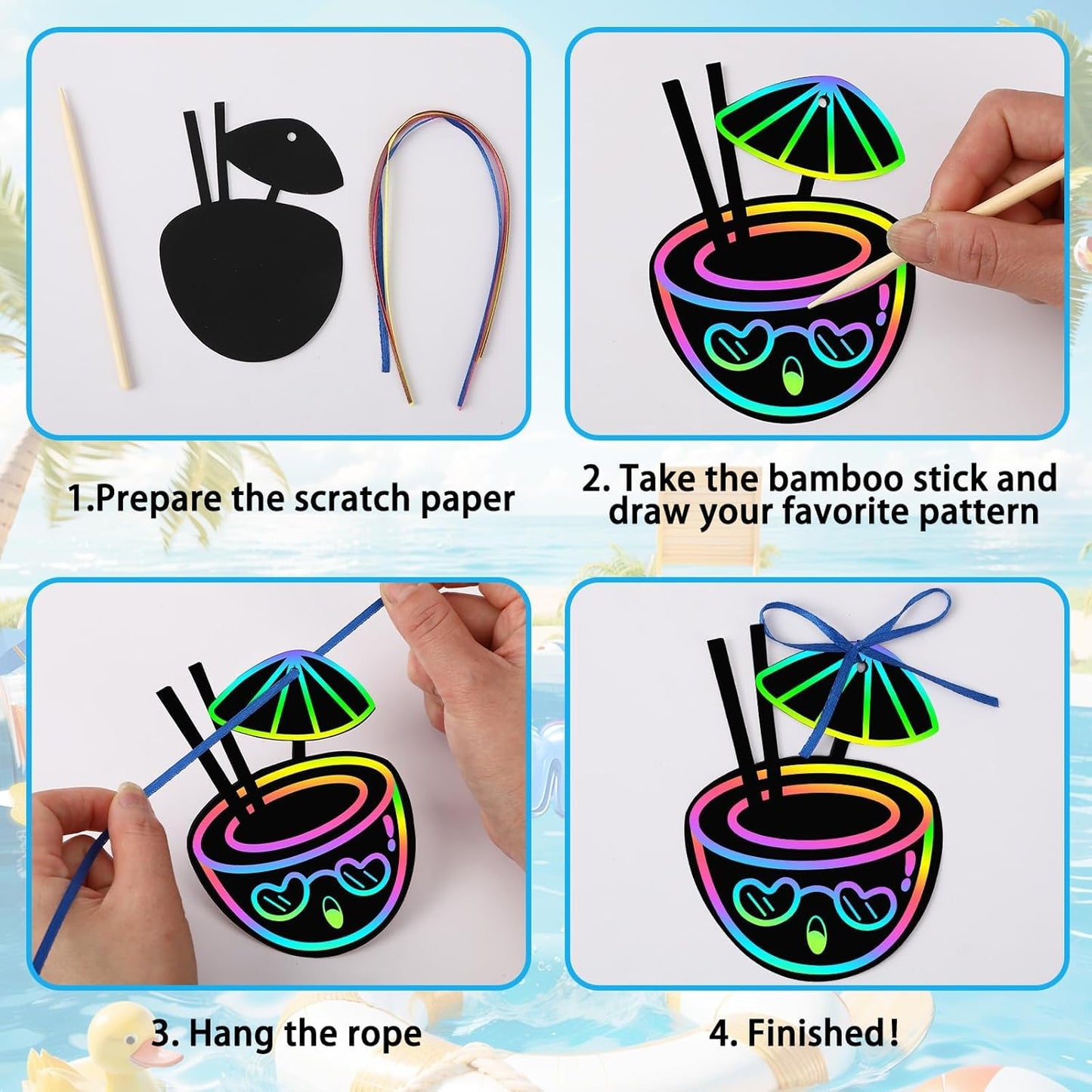 JULMELON 36 PCS Ocean Crafts, Rainbow Scratch Art Under The Sea Party Favors DIY Magic Color Summer Ocean Animals Scratch Cards for Summer Party Favors School Activities