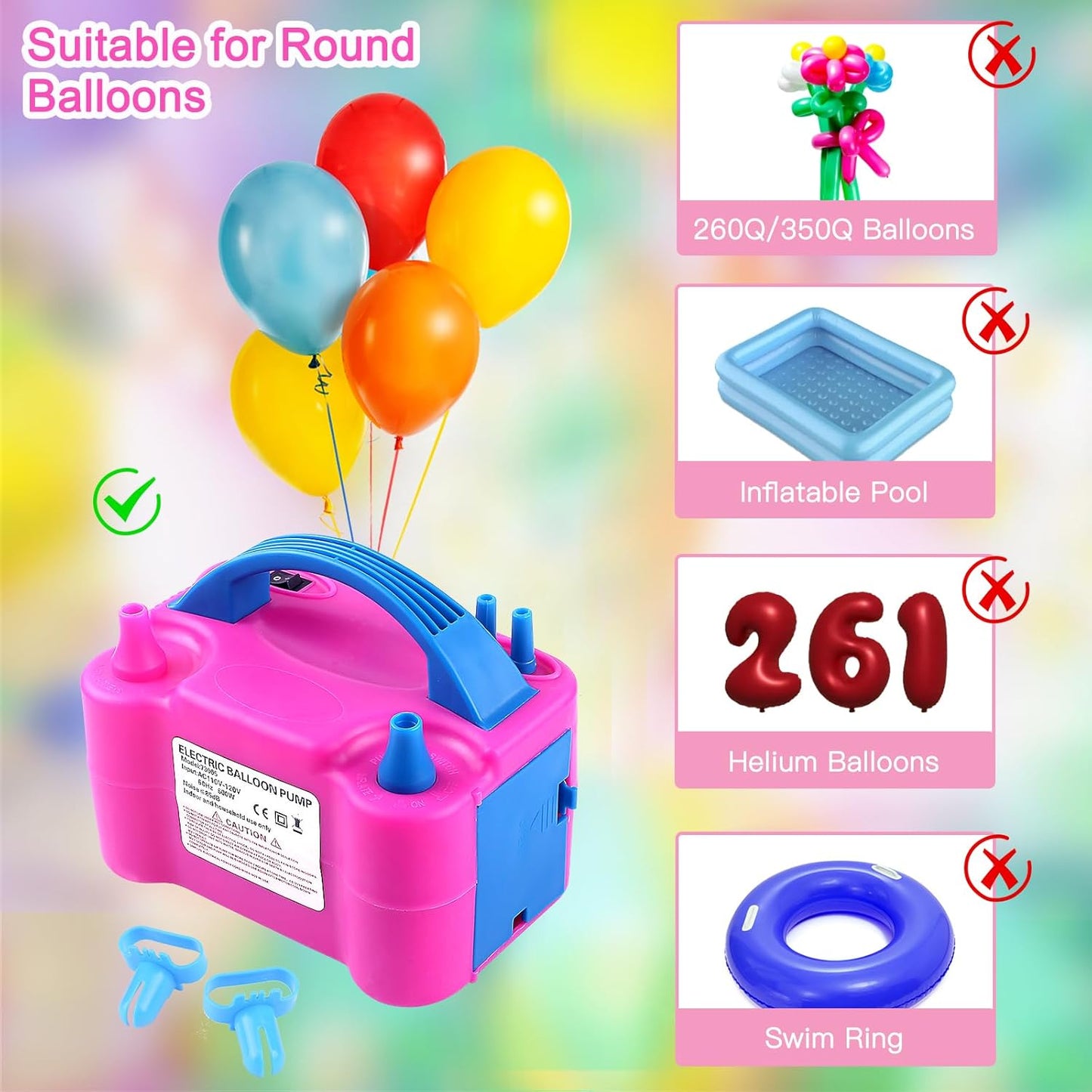 QIPUMP Balloon Pump Electric,110V 600W Balloon Blower Inflator Dual Nozzle Air Pump Balloons Inflator for Decoration, Party, Sport,Gifts:2 Balloon Tying Tools