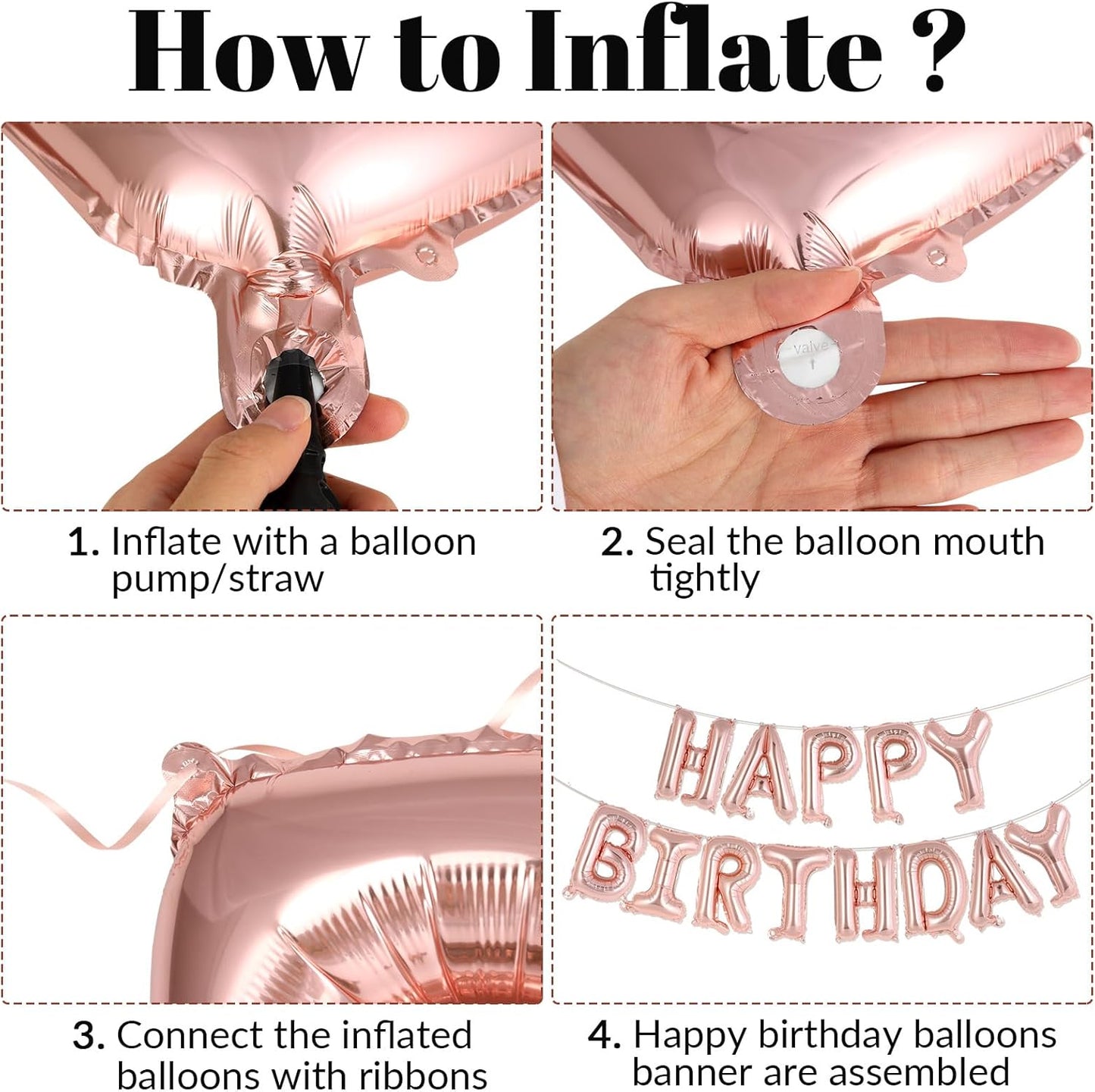 Happy Birthday Balloons Banner, Foil Balloon Personalized Name Letters Balloons Sign Birthday Party Decorations for Women Men Boys Girls Cream