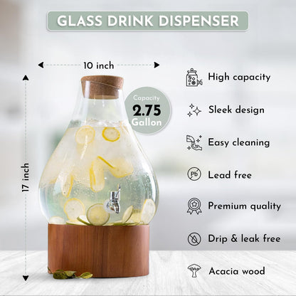 1.5 Gallon Glass Drink Dispenser for Parties 3 PACK Beverage Dispensers with Stand, Glass Water Jug Dispenser, with 18/8 Stainless Steel Spigot, Great for Party, Wedding, Picnic, BBQ Wicker Design
