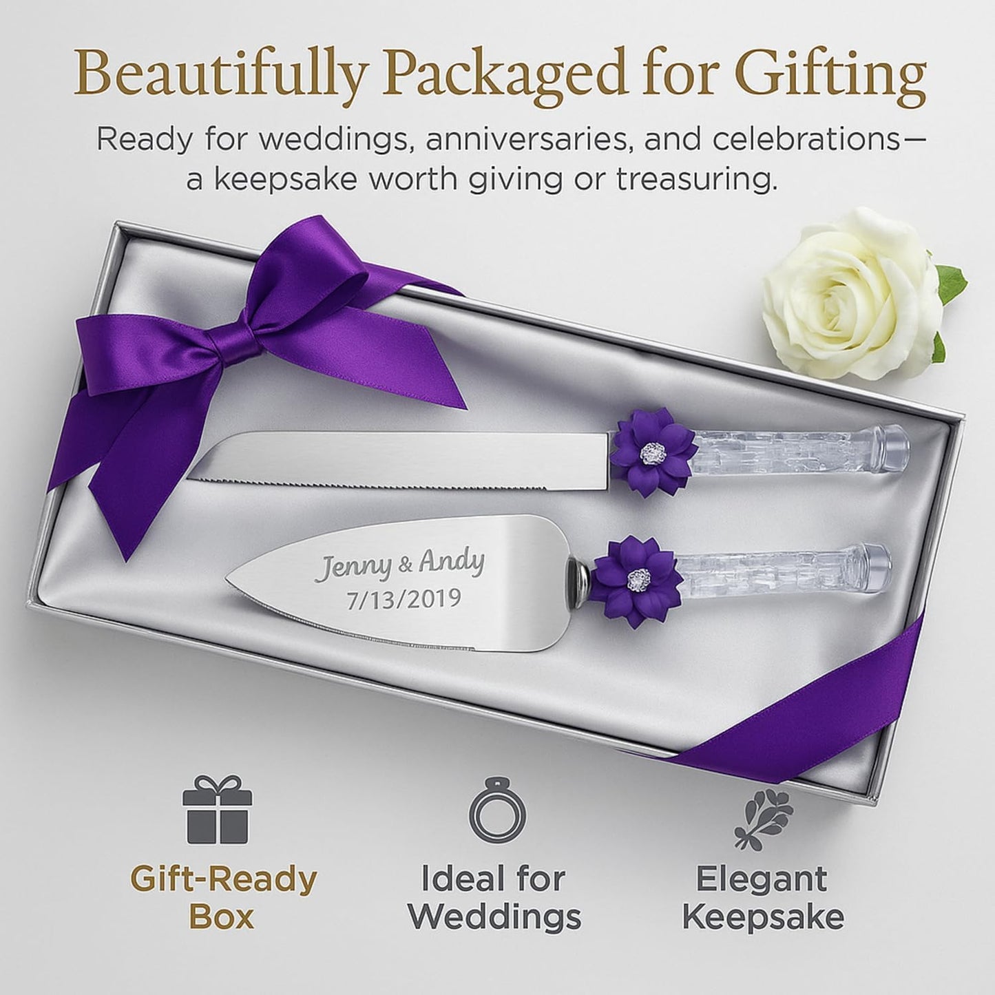 GIFTS INFINITY Personalized Wedding Cake Knife and Server Set with Engraving – Cake Cutting Utensil Set, Keepsake Gift for Wedding, Anniversary, Reception, Birthday & Other Occasions (CH-101WB)