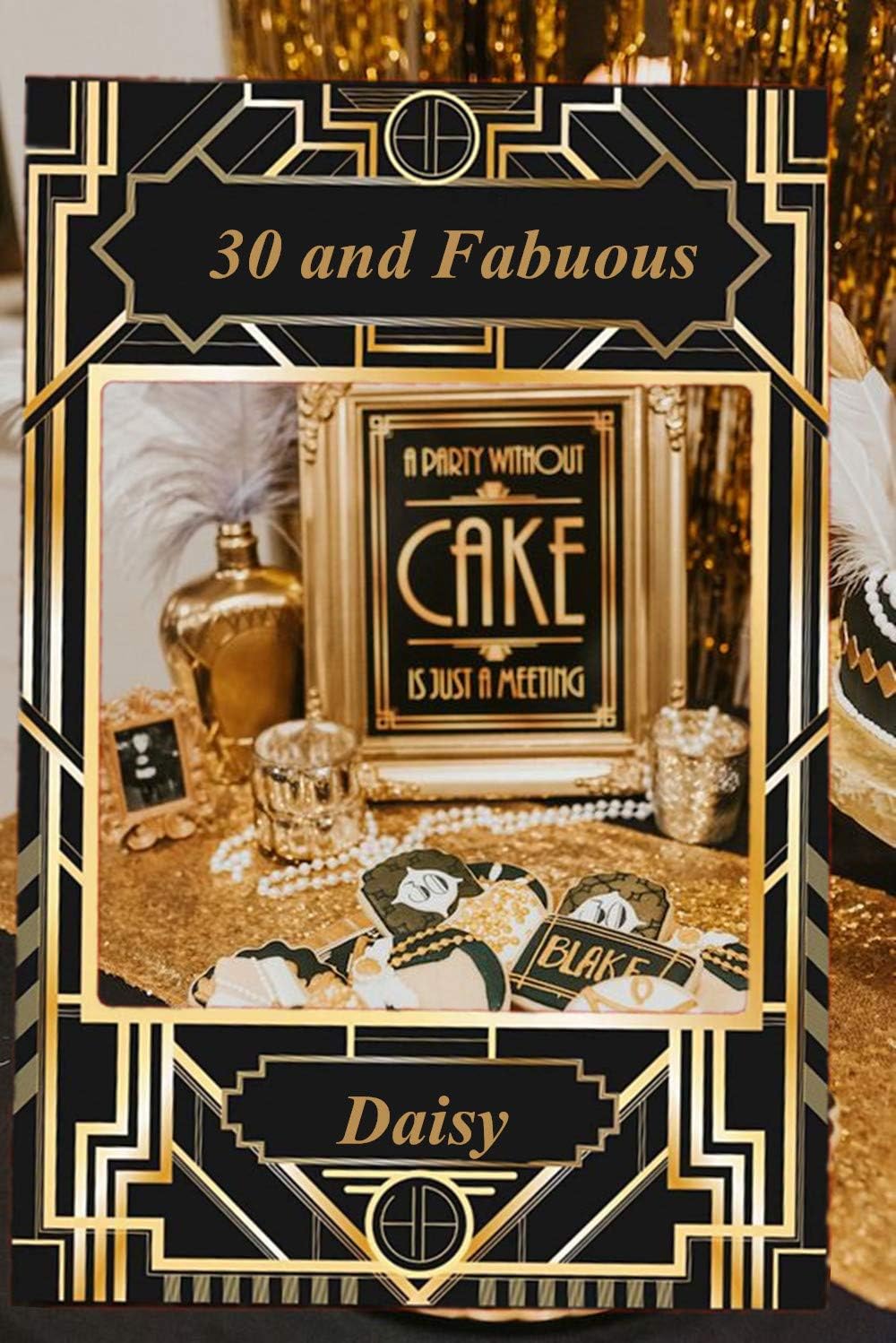 JeVenis Art Deco Party Photo Booth Prop Frame 1920s Gatsby Photo Frame Roaring 20's Photo Selfie Frame for Gatsby Wedding Vintage Birthday Party Supplies