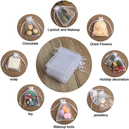 Hopttreely 100PCS Premium Sheer Organza Bags, White Wedding Favor Bags with Drawstring, 4x4.72 Jewelry Gift Bags for Party, Jewelry, Christmas, Mother's Day, Festival, Bathroom Soaps, Makeup Organza Favor Bags