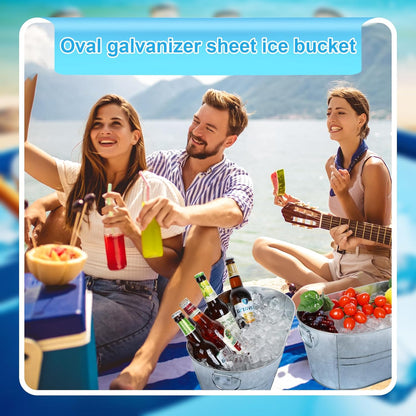 Galvanized Tub Beverage Tubs, 2pcs Metal Ice Buckets for Cocktail Bar 3 Gallon Wine Beer Drink Buckets with Handles Large Tub Cooler Mimosa Bar Supplies Ice Bucket for Parties 15x9.6x6inch (Black)