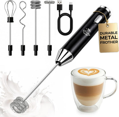 Zulay Kitchen Powerful Milk Frother Wand With Duracell Batteries - Ultra Fast Handheld Drink Mixer - Electric Whisk Foam Maker for Coffee, Lattes, Cappuccino & Matcha - Z1 Motor - Black - Colors A