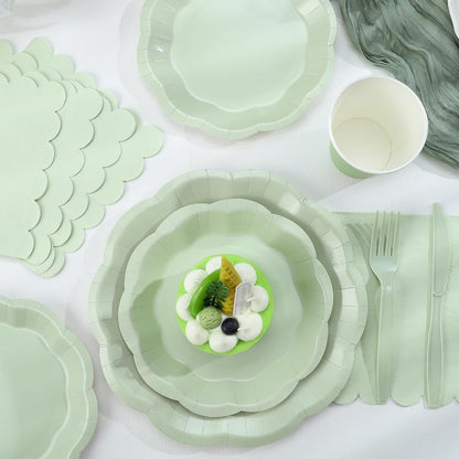 NatNarr 175 Pcs Sage Green Plates and Napkins Set, 25 Guest Sage Green Party Supplies Include Scalloped Paper Plate Napkin Cup Forks Knives Disposable Plastic Cutlery for Wedding Baby Shower Birthday