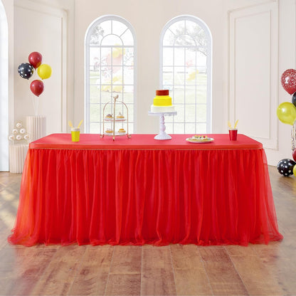 72inch Champagne Gold Tulle Table Skirts for Rectangle Round Tables, Gold Grim Ruffle Tulle Tutu Cloth Table Skirt 6ft for Wedding Birthday Party Cake Dessert Decor(No Top Cover)