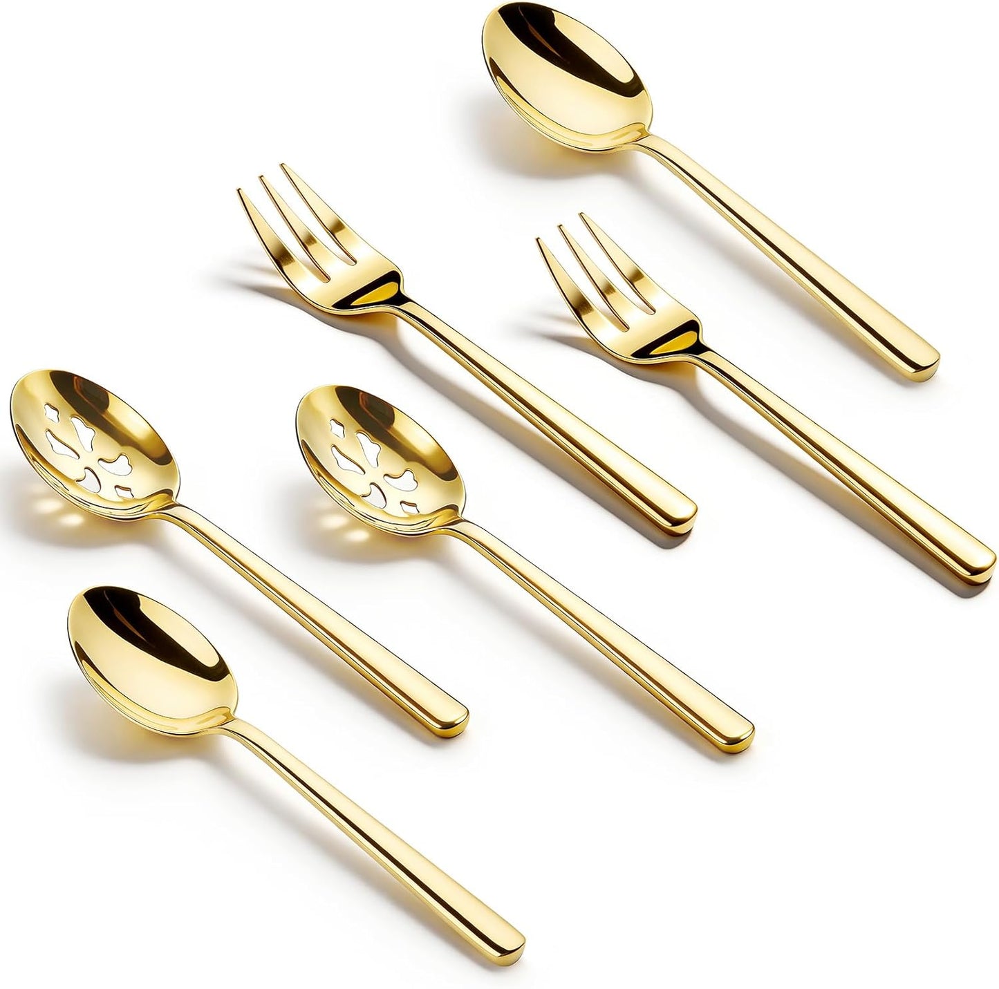 Serving Spoon x 2,Slotted Serving Spoon x 2,Serving Forks x 2,RTT 9 Inch Stainless Steel Catering Serving Utensils for Party Buffet Dinner Banquet Kitchen Basics (Silver Mirror Finish)