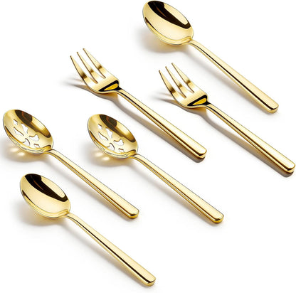 Serving Spoon x 2,Slotted Serving Spoon x 2,Serving Forks x 2,RTT 9 Inch Stainless Steel Catering Serving Utensils for Party Buffet Dinner Banquet Kitchen Basics (Silver Mirror Finish)