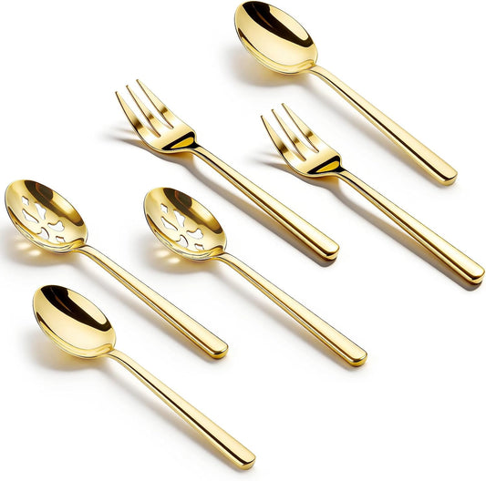Serving Spoon x 2,Slotted Serving Spoon x 2,Serving Forks x 2,RTT 9 Inch Stainless Steel Catering Serving Utensils for Party Buffet Dinner Banquet Kitchen Basics (Silver Mirror Finish)