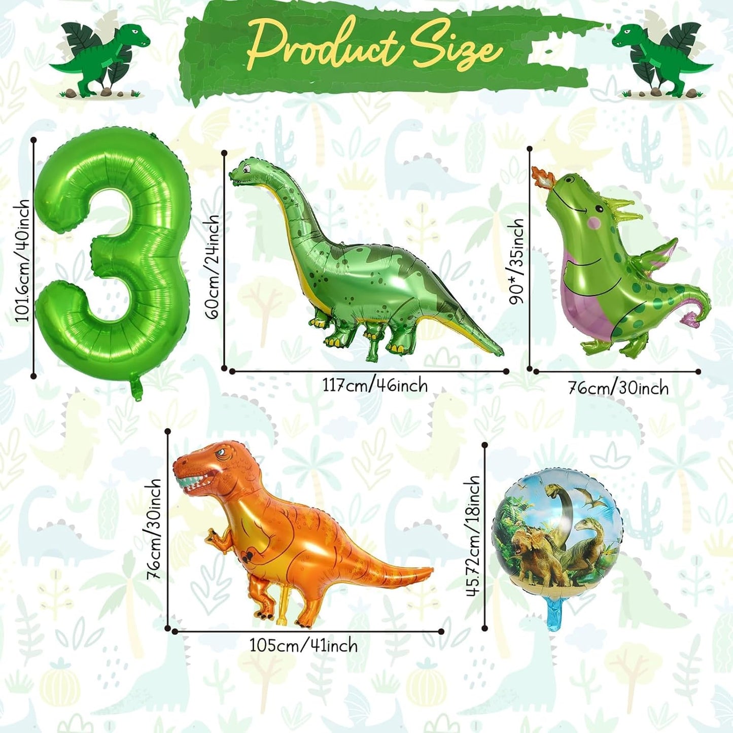 Dinosaur 5th Birthday Decorations, Dinosaur Birthday Party Decorations with Giant Inflatable Dinosaur Balloons 40 Inch Helium Foil Mylar Number 5 Balloons for Dinosaur Theme Birthday Party Decorations