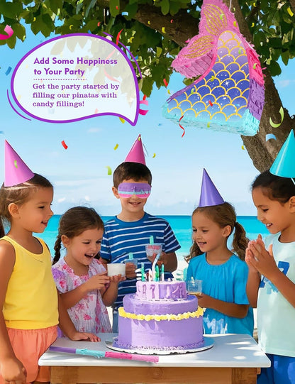 Unicorn Piñata for Birthday Party Girl, Princess Party Piñata with Wood Stick, Blindfold & Confetti, Rainbow Unicorn Birthday Decoration (15.6"x12.6"x3.1")