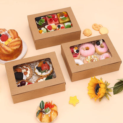 TOMNK 12pcs 8x6x2.5 Inches Brown Bakery Boxes with Window, Cookie Boxes for Chocolate Strawberries, Donuts, Cupcakes, Muffins and Dessert