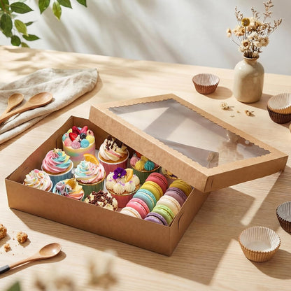 Sinload 10 Pcs 14x10x4 Inch 1/4 Sheet Cake Boxes 5pcs Large Rectangle Bakery Boxes with 5pcs Cake Boards for Pastry Baking, Cupcakes, Donuts, Cookies, Pie Treat Packaging