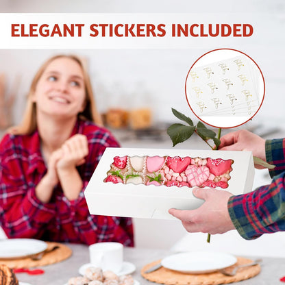 ZORRITA 30 Pack Auto Pop-up Cookie Boxes with Window, 12" x 8" x 2.5" White Bakery Boxes Treat Boxes for Chocolate Covered Strawberries, Breakable Heart, Sugar Cookies, Cake Pops, Donuts, Pastries