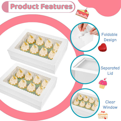 20 Pieces 14x10x4 Inch Cake Boxes, White Rectangle Quarter Sheet Bakery Boxes with Window, Large Paperboard Container for Donuts Cookies Baking Cake Pastry Pie Packaging