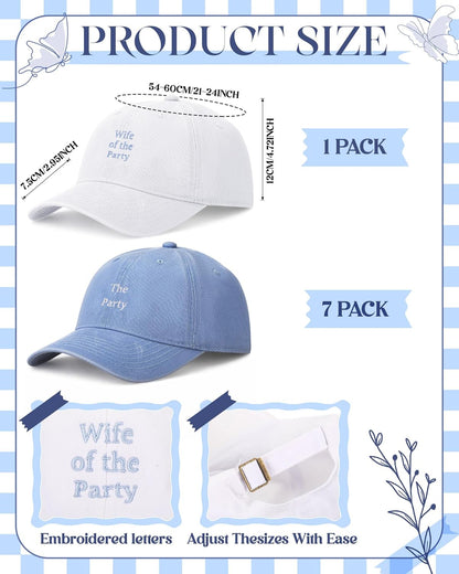 Chicingyou 8 Pack Adjustable Bachelorette Hat, 1 Wife of the Party Cap and 7 the Party Cap for Bridesmaid Bride Wedding Gift