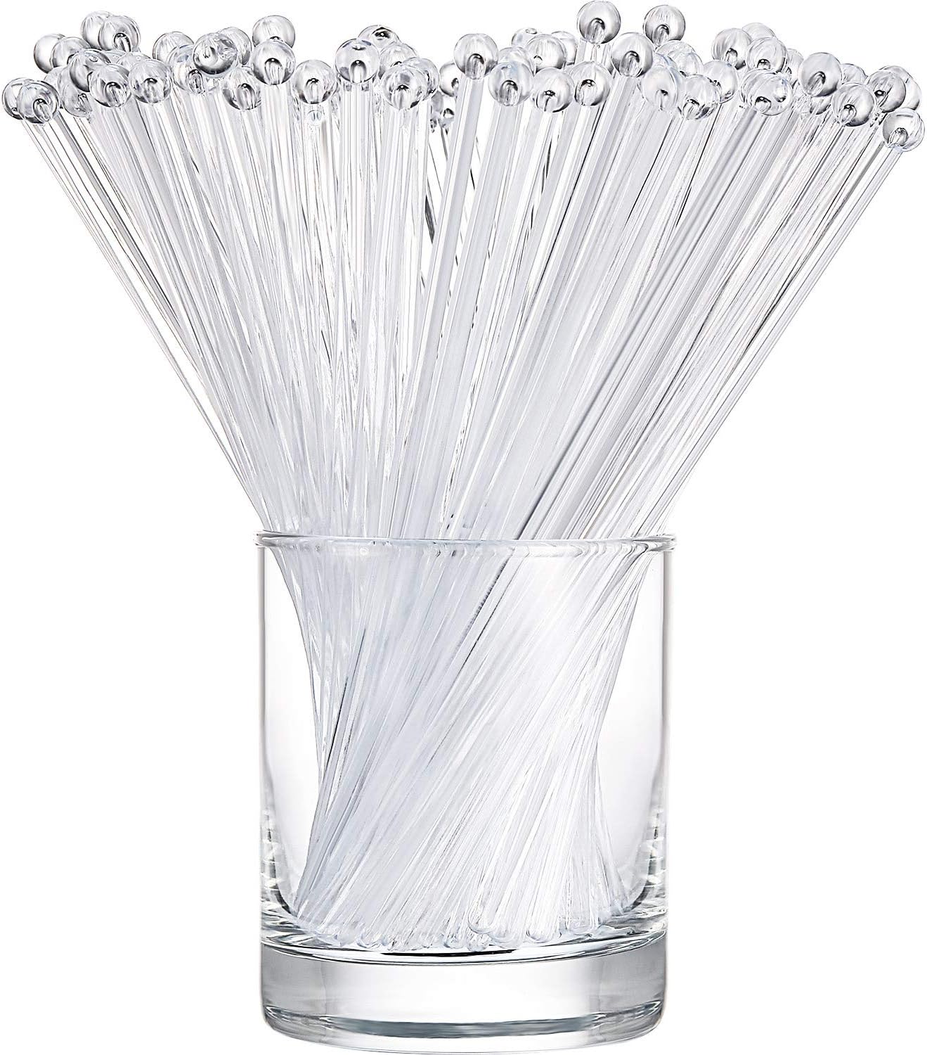 100 Pieces Disposible Plastic Round Top Crystal Swizzle Sticks (Red)