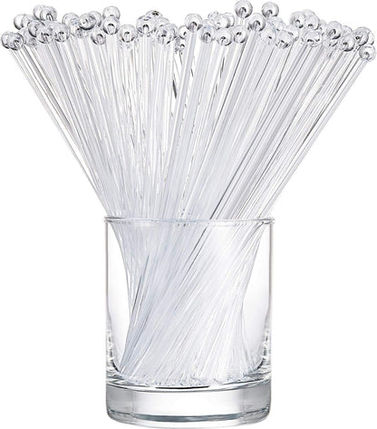 100 Pieces Disposible Plastic Round Top Crystal Swizzle Sticks (Red)
