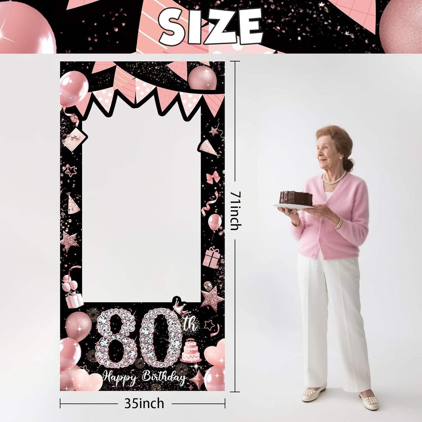 Pink 80th Birthday Neon Photography Banner Backdrop Glow Party Disco Dance Neon Theme Birthday Banner Photo Frame Props Props Selfie Background Face Cutout Photo Props Decoration