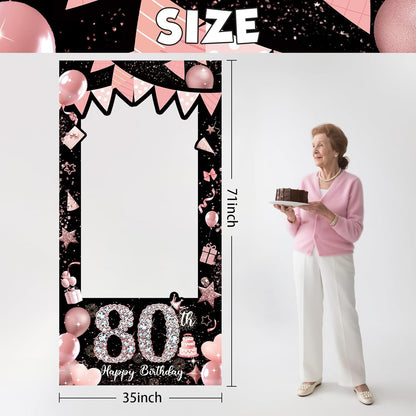 Pink 80th Birthday Neon Photography Banner Backdrop Glow Party Disco Dance Neon Theme Birthday Banner Photo Frame Props Props Selfie Background Face Cutout Photo Props Decoration