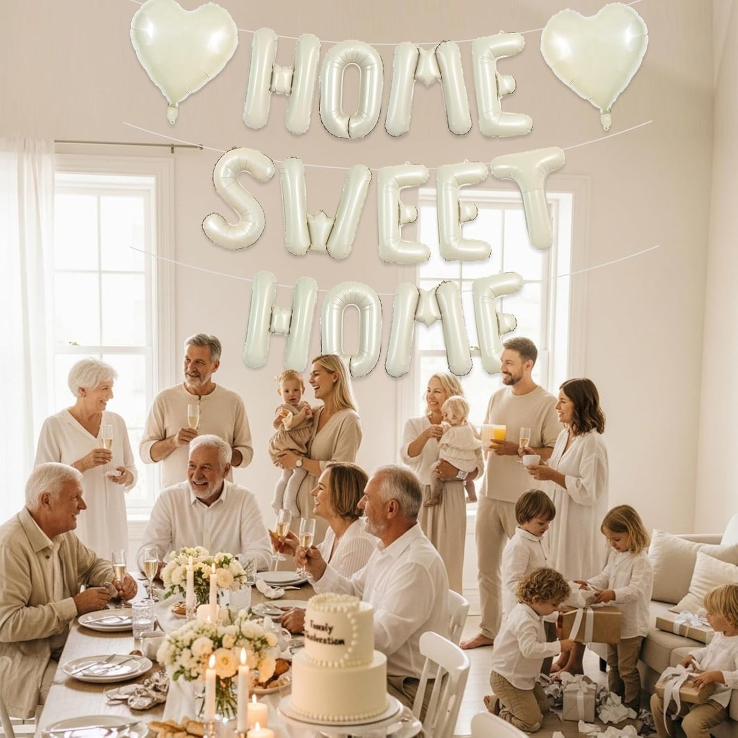 TONIFUL 16 Inch Cream White HOME SWEET HOME Letter Balloon,Decoraction for Housewarming, New Home Parties and Homecoming Celebrations,Ivory White Balloon Banner for Welcome Sign and Party Supplies