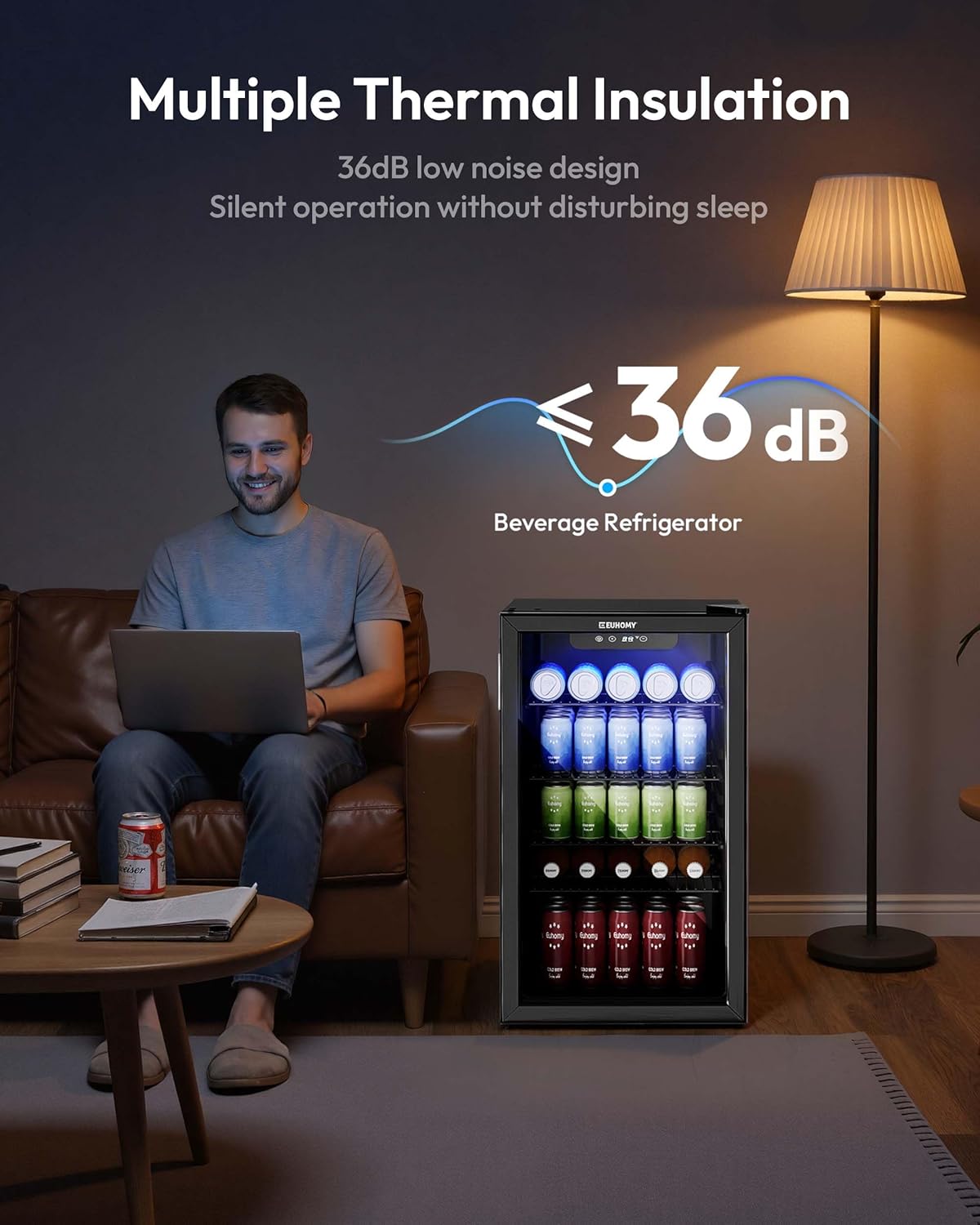 EUHOMY 4.5 Cu.ft Beverage Refrigerator and Cooler, 145 Can Mini fridge with Glass Door for Soda Beer Wine, Small Drink Dispenser with Digital Adjustable Thermostat for Home Office Bar