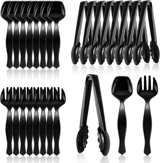 Mwellewm 36Pcs Serving Utensils Large Plastic Serving Utensils Set Serving Spoons for Buffet Clear Disposable Plastic Tongs 8.5'' Heavy Duty Slotted Spoons/Forks Supplies for Party Food Salad Soup