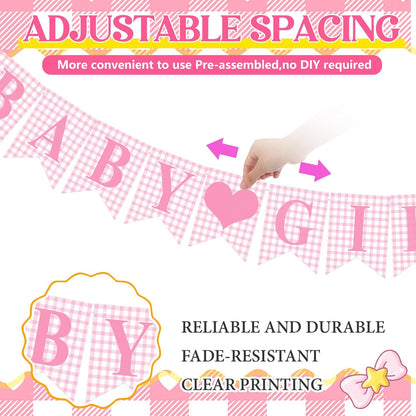 Hahafelt 1 Pcs Blue Gingham Welcome Baby Boy Banner for Baby Shower Party Decorations Pre Strung Gender Reveal Paper Banner for Table, Wall, Mantel Display Party Decor Supplies