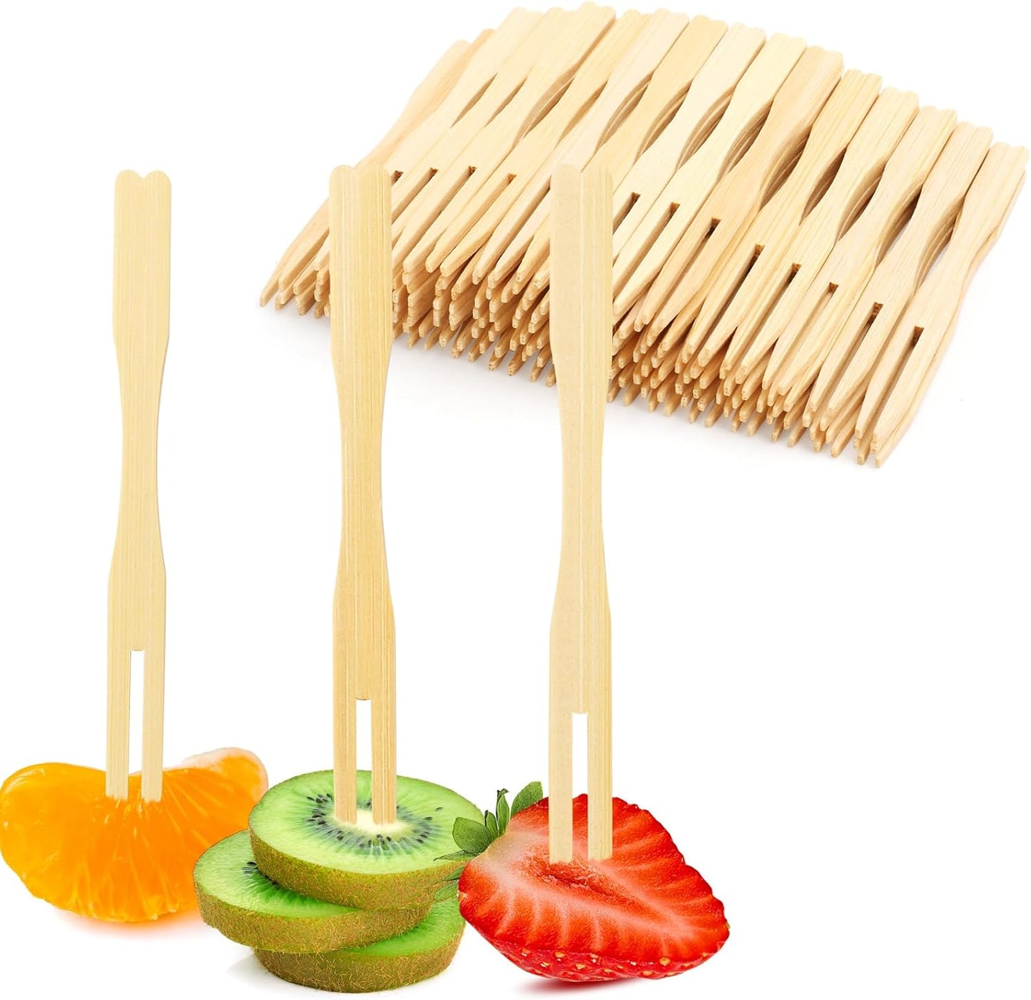 400 Bamboo Appetizer Forks, 3.5 Inch Mini Bamboo Forks for Charcuterie Boards Accessories, Fancy Toothpicks for Appetizers, Disposable Wooden Cocktail Fork, Small Fruit Food Picks for Party Supplies