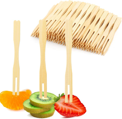 400 Bamboo Appetizer Forks, 3.5 Inch Mini Bamboo Forks for Charcuterie Boards Accessories, Fancy Toothpicks for Appetizers, Disposable Wooden Cocktail Fork, Small Fruit Food Picks for Party Supplies