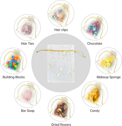 100PCS White Organza Bags, 4x6 Inch Small Mesh Bags Drawstring, Jewelry Gift Bags for Easter, Party, Festival, Bathroom Soaps, Makeup