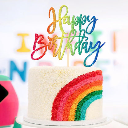 ZHUOWEISM 1 PCS Gold Happy Birthday & Anniversary Cake Topper