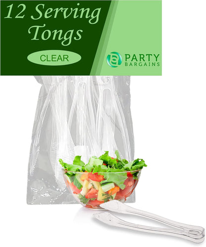PARTY BARGAINS 8.5″ Clear Plastic Serving Tongs 12-Pack – Heavy-Duty Disposable & Reusable Kitchen Tongs for Parties BBQ Buffet Salad Appetizers Catering