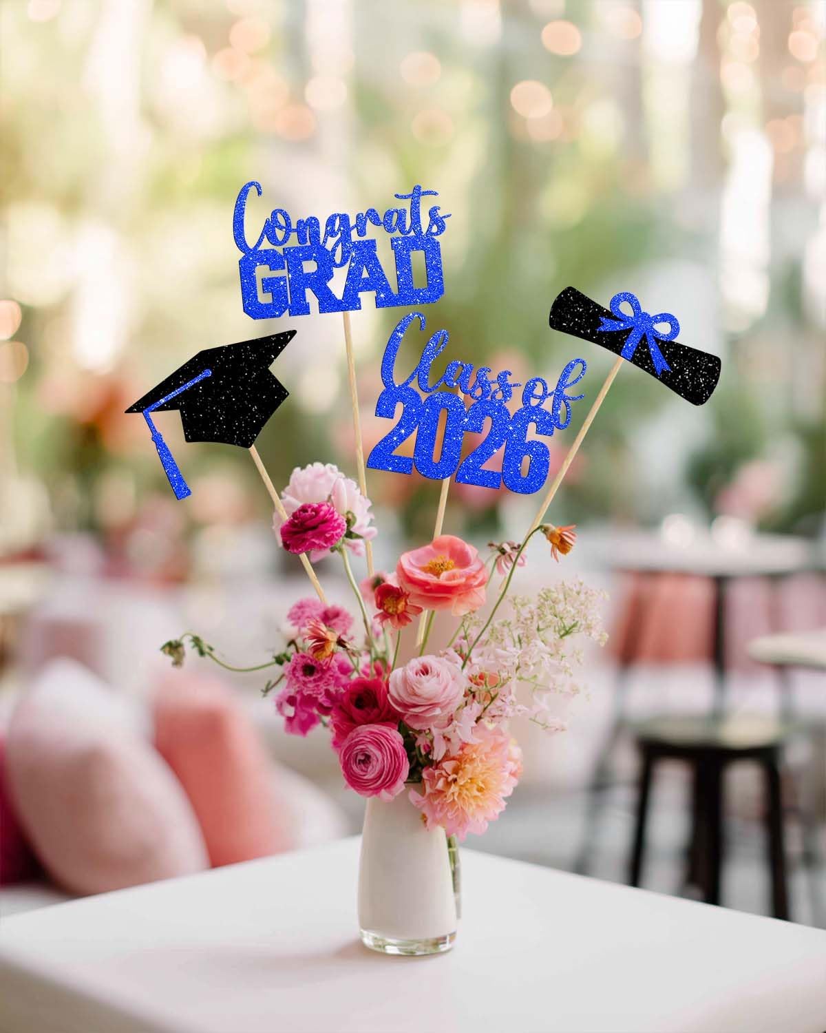 Class of 2026 Centerpieces Sticks for Graduation, 16 Pcs Graduation Decorations Cake Toppers, Graduation Theme Party Decorations Supply(BG)