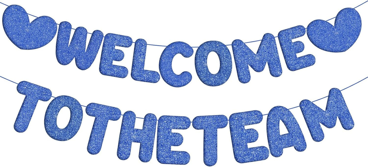 Welcome to the Team Banner, Navy Blue Welcome Sign, Glitter DIY Welcomes Banner for Office, Perfect Welcomes Party Supplies for New Employee, Coworker, Colleague, Staff, Includes Stringing Tool