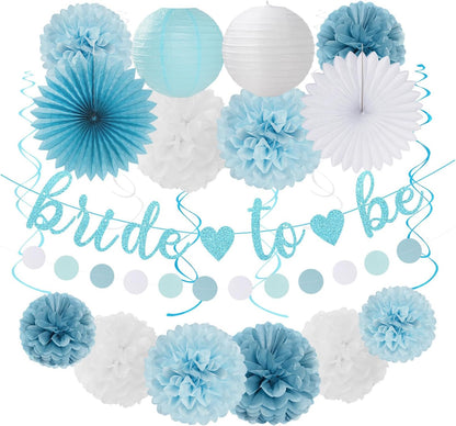 2026 Blue Class-Congratulations Prom Graduation Party-Decorations - 22pcs High School College Grad Supplies Decor,Royal Navy White Silver Tissue Pom Poms Streamers, Paper Flowers Lanterns Hugmoon