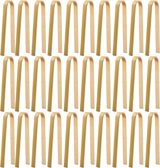 30 Pcs Wooden Tongs for Charcuterie - Mini Bamboo Disposable Tongs for Serving Food, Natural Wooden Cooking Toast