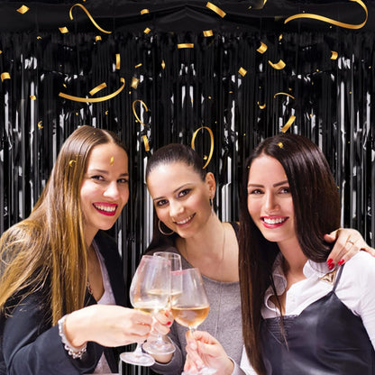2 Pack 3.2ft x 8.2ft Silver Metallic Tinsel Foil Fringe Curtains, Door Streamer Photo Booth Backdrop for Birthday Graduation Engagement Bridal Shower Bachelorette Baby Shower Party Decorations