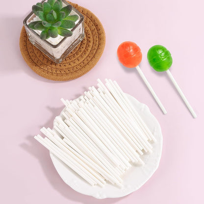 500Pcs 6 Inch White Paper Lollipop Sticks, Paper Sucker Sticks, Cake Pop Stick for Cake Toppers, Chocolate,Cookie,Rainbow Candy