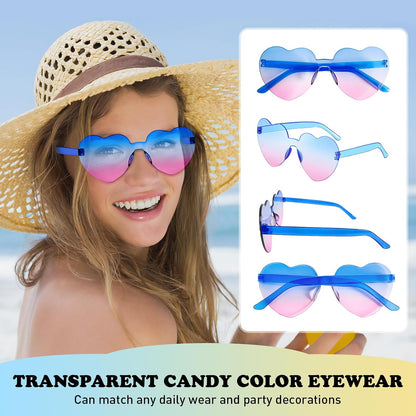 Matcheck 16 Heart Shaped Rimless Sunglasses Transparent Candy Colored Glasses Frameless Party Eyewear for Women