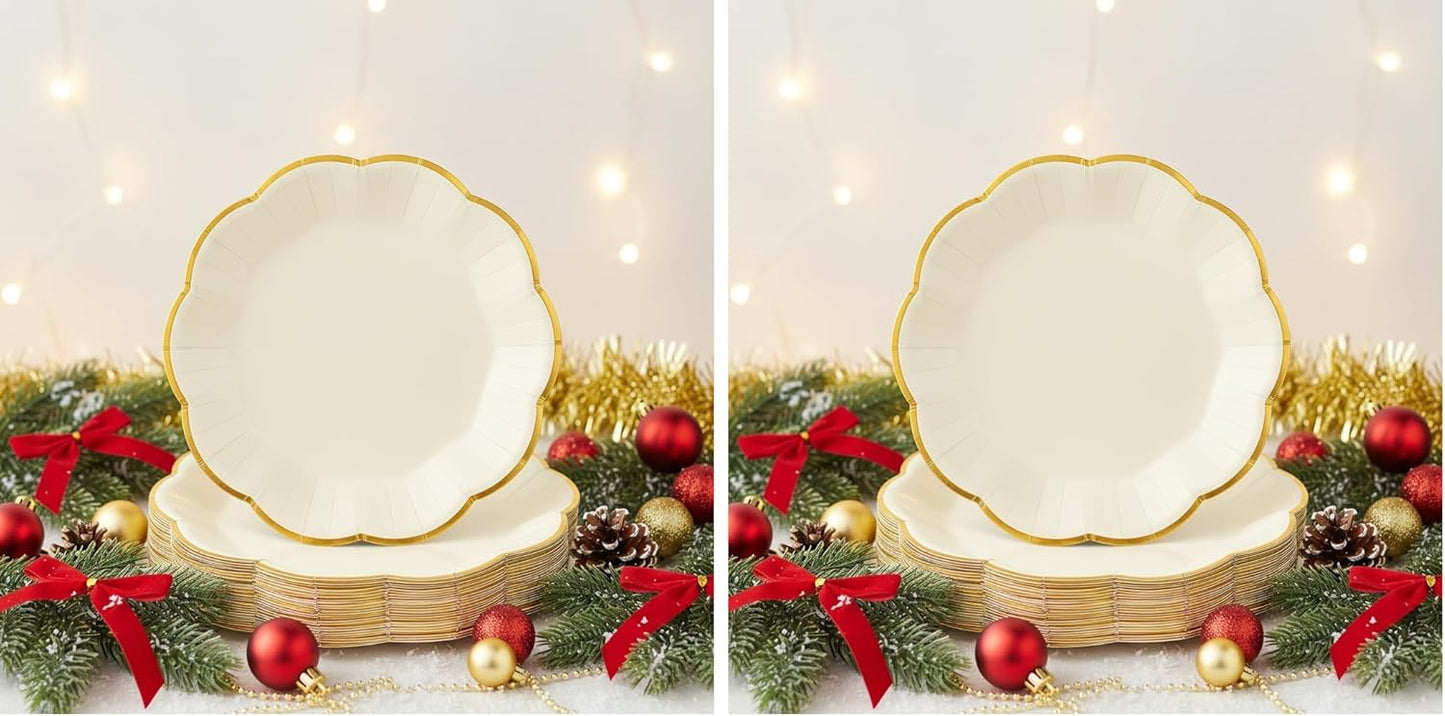 NatNarr 30 Pcs Sage Green Paper Plates, 7 Inch Scalloped Paper Plates Small Dessert Cake Plate Cute Party Plate Disposable Sage Greens Party Supplies for Wedding, Baby Bridal Shower, Birthday