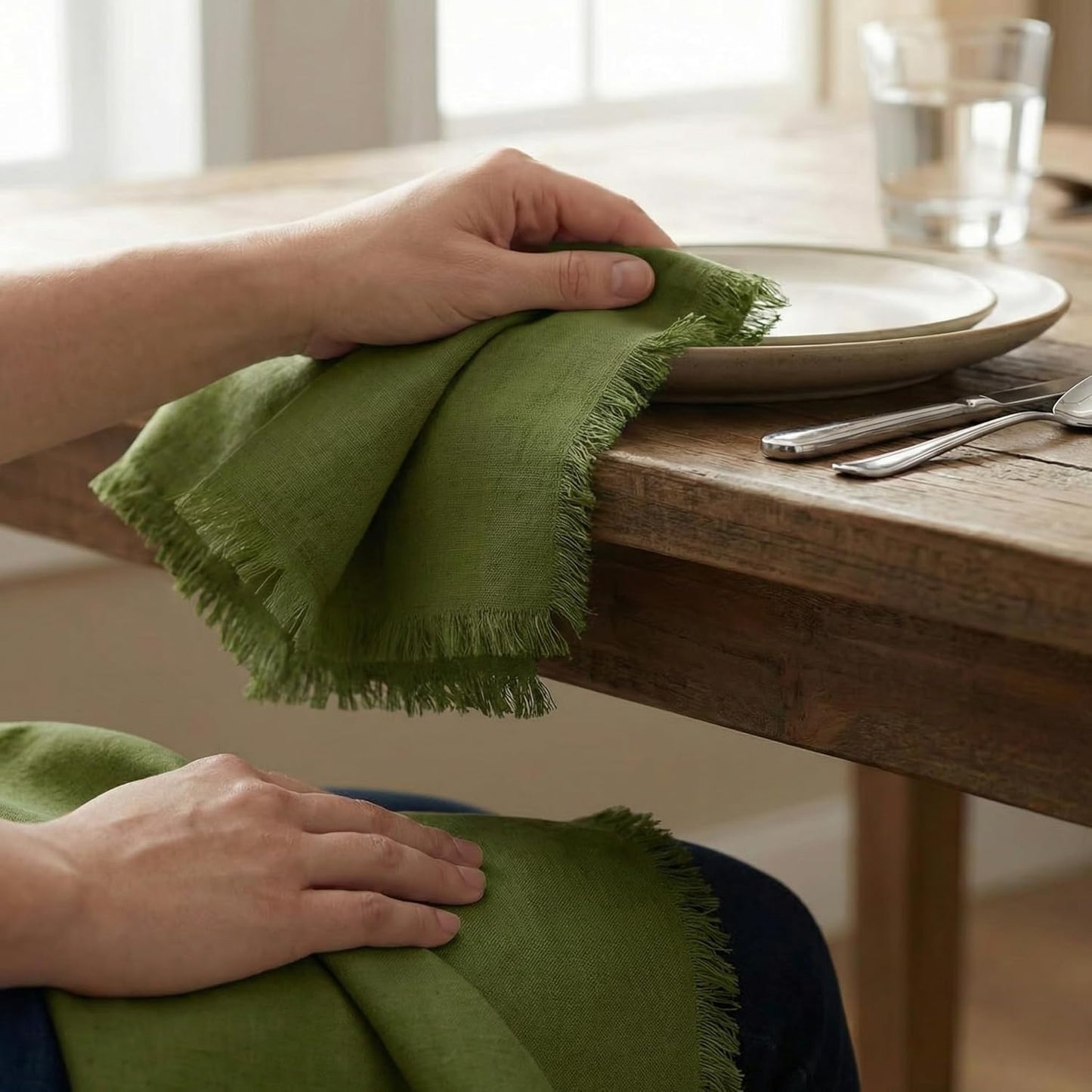 ACCENTHOME Natural Cotton Linen Napkin Set of 12 18x18 inch Dinner Napkins - Washable Soft Premium Hotel Quality Reusable Hemmed Edges Napkins Perfect Table Linens for Family Dinners, Weddings
