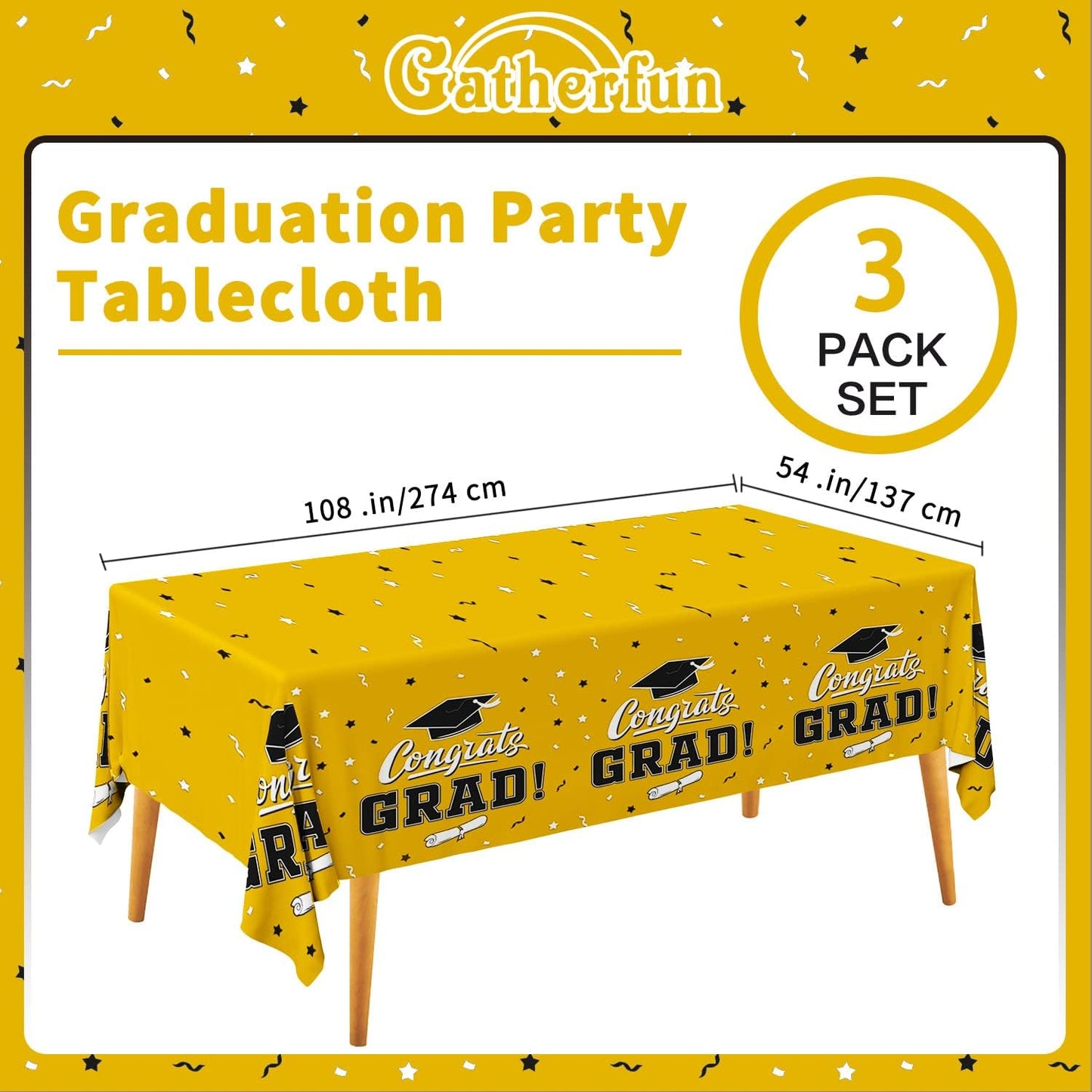 Gatherfun Graduation Party Decorations, Gongrats Grad Tablecover for Graduation Party Supplies, 3 pcs Green Table Cloths, 54"x108"