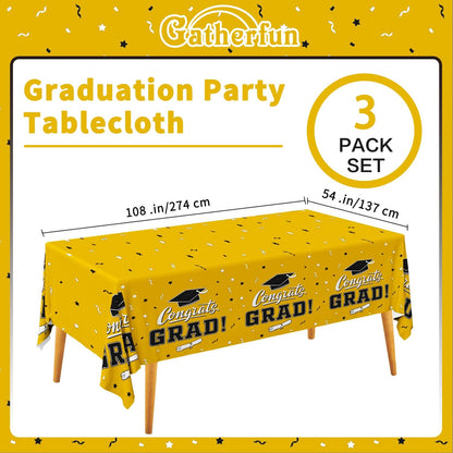 Gatherfun Graduation Party Decorations, Gongrats Grad Tablecover for Graduation Party Supplies, 3 pcs Green Table Cloths, 54"x108"