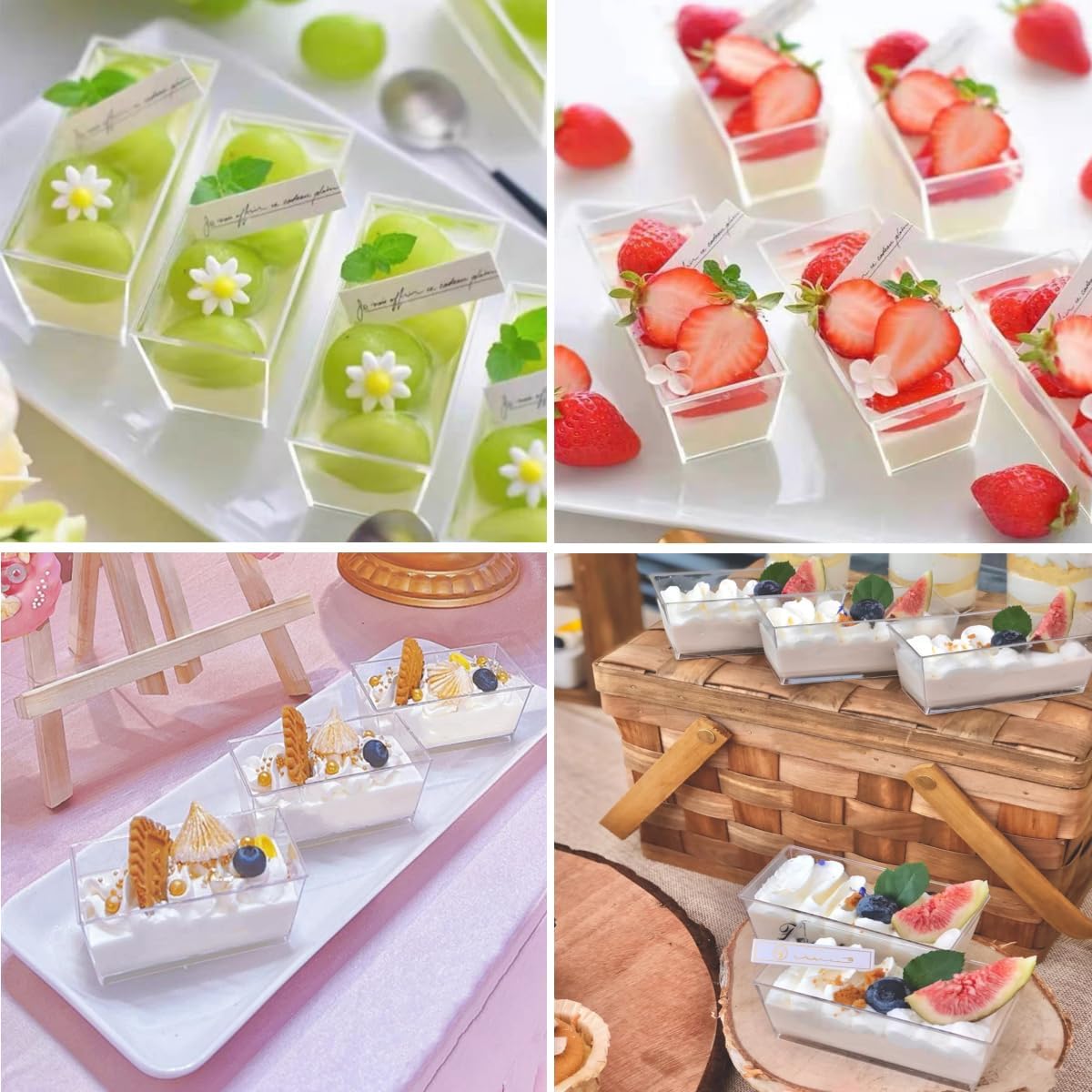 40 Pack 6.8 oz Dessert Cups with Spoons, Clear Ribbed Ice Cream Bowl with Retro Stripes, Mini Dessert Shooter for Pudding Fruit, Elegant Parfait/Sundae Bowls for Party & Home Use