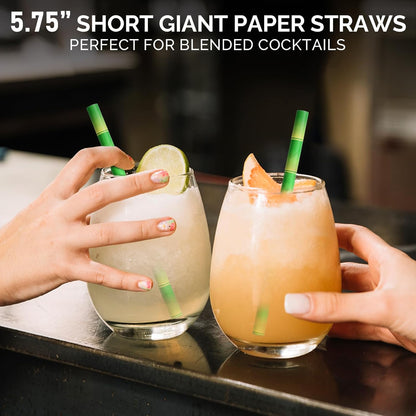 5.75 inch Orange Paper Cocktail Straws, Short Disposable Drinking Straws 500 Counts, Unwrapped - Compostable